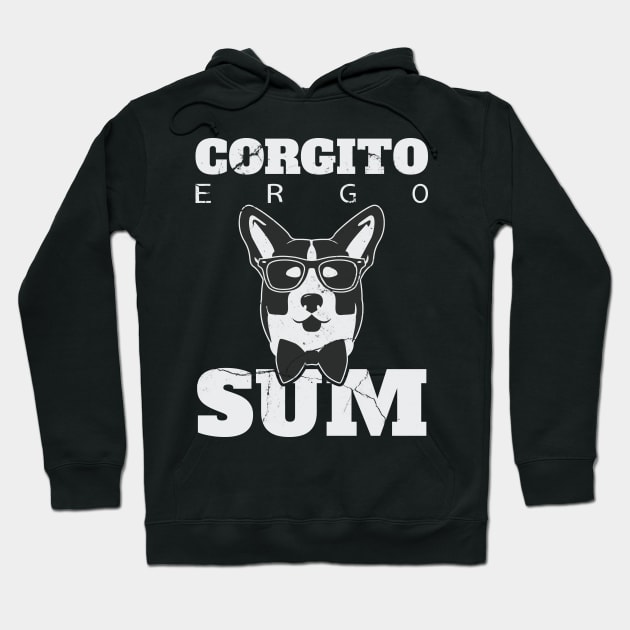 Corgito Ergo Sum - Cute Grey Philosophy Corgi Hoodie by yaros